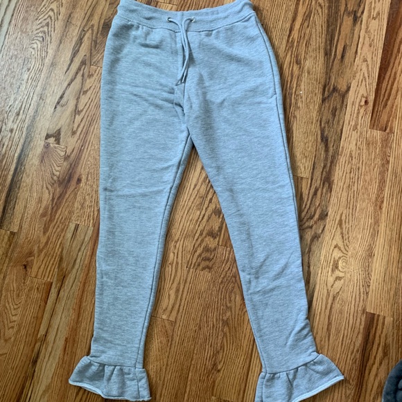 PrettyLittleThing Pants - Frilled Bottom Gray Sweatpants